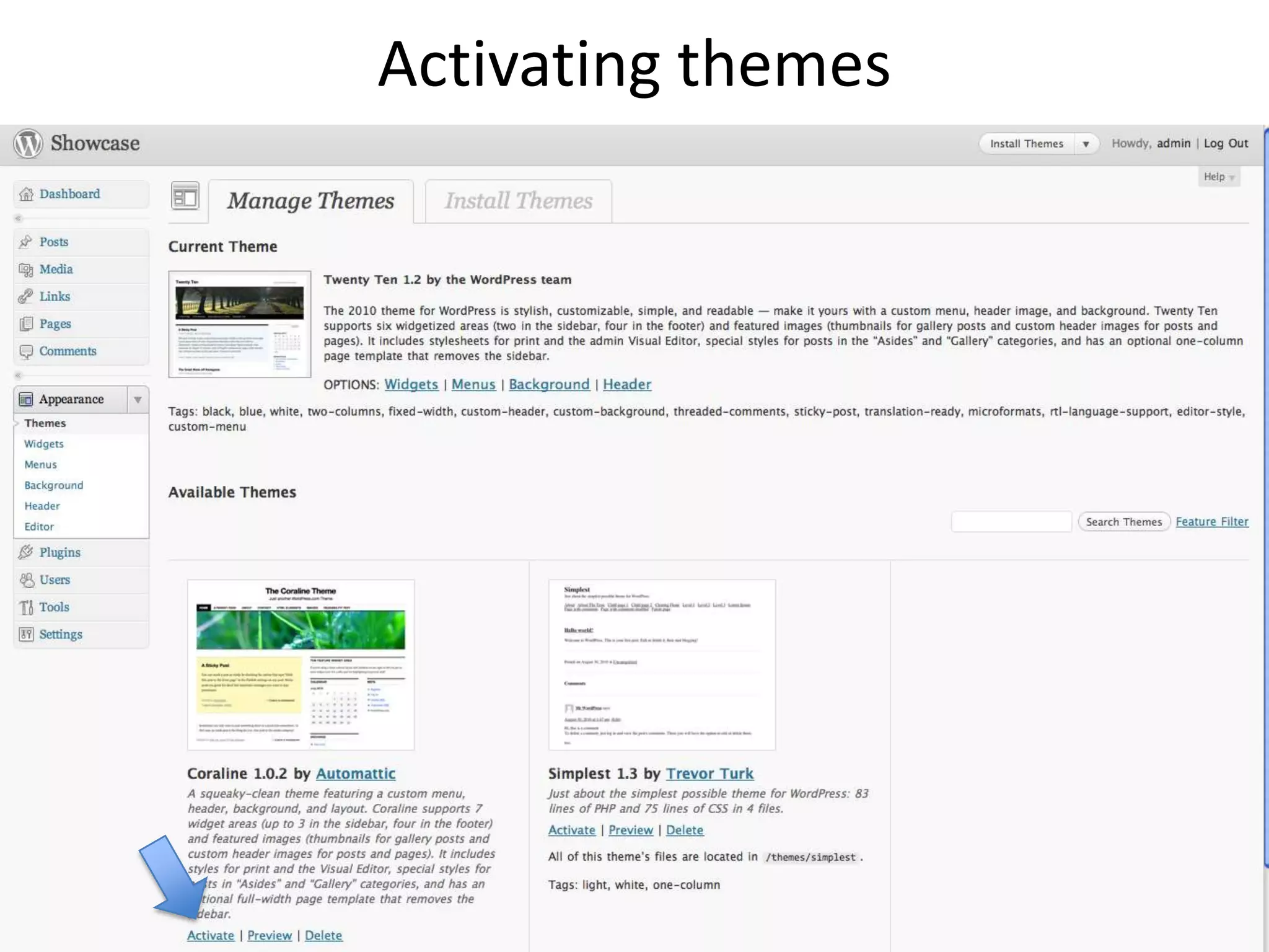 Activating themes