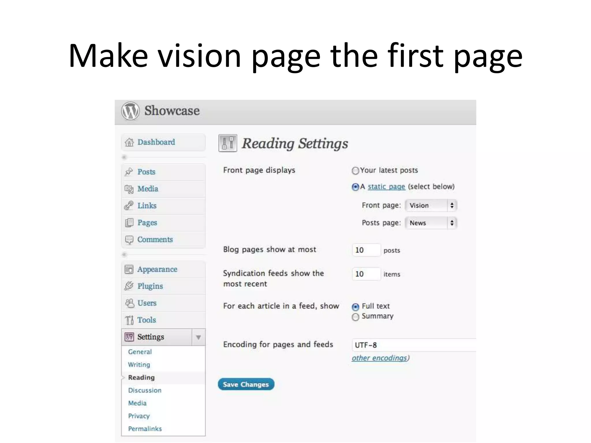 Make vision page the first page