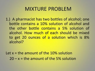 Mixture Problems Sample Notes Word Problem | PPTX