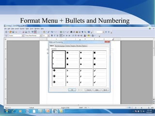 Format Menu + Bullets and Numbering
 