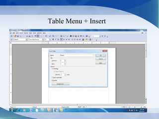 Table Menu + Insert
 