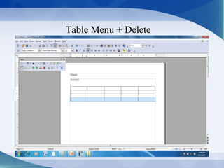 Table Menu + Delete
 