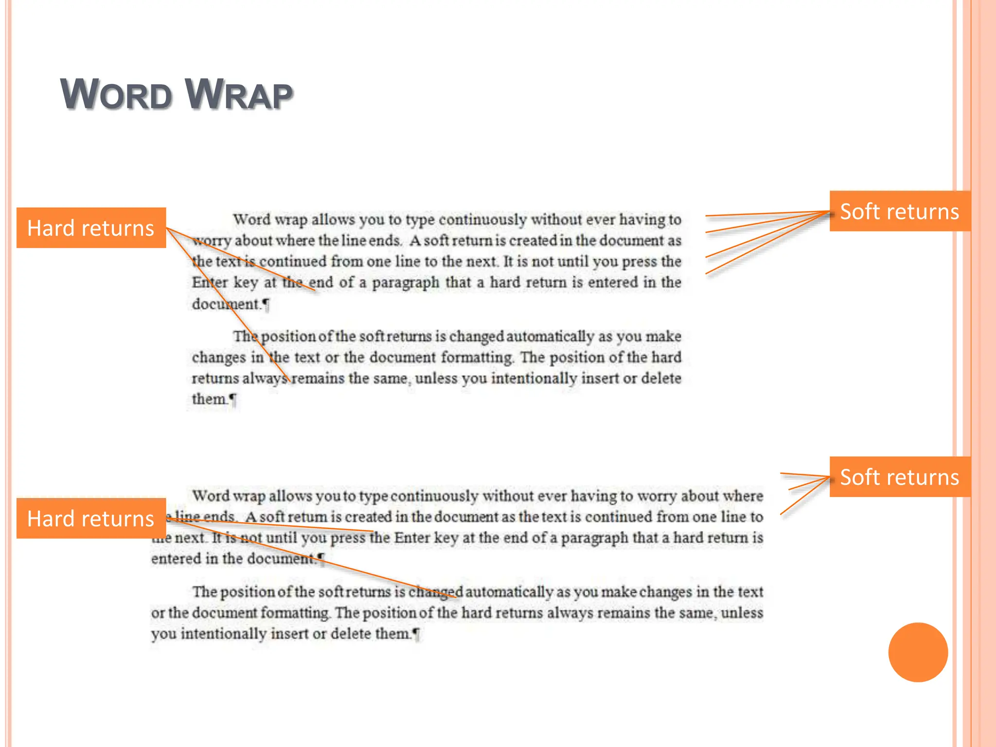 WORD WRAP
Hard returns
Soft returns
Soft returns
Hard returns
 