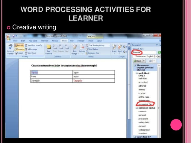 word processor in the classroom word processing program
