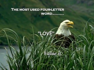 The most used four-letter word........... "LOVE" Value it.
