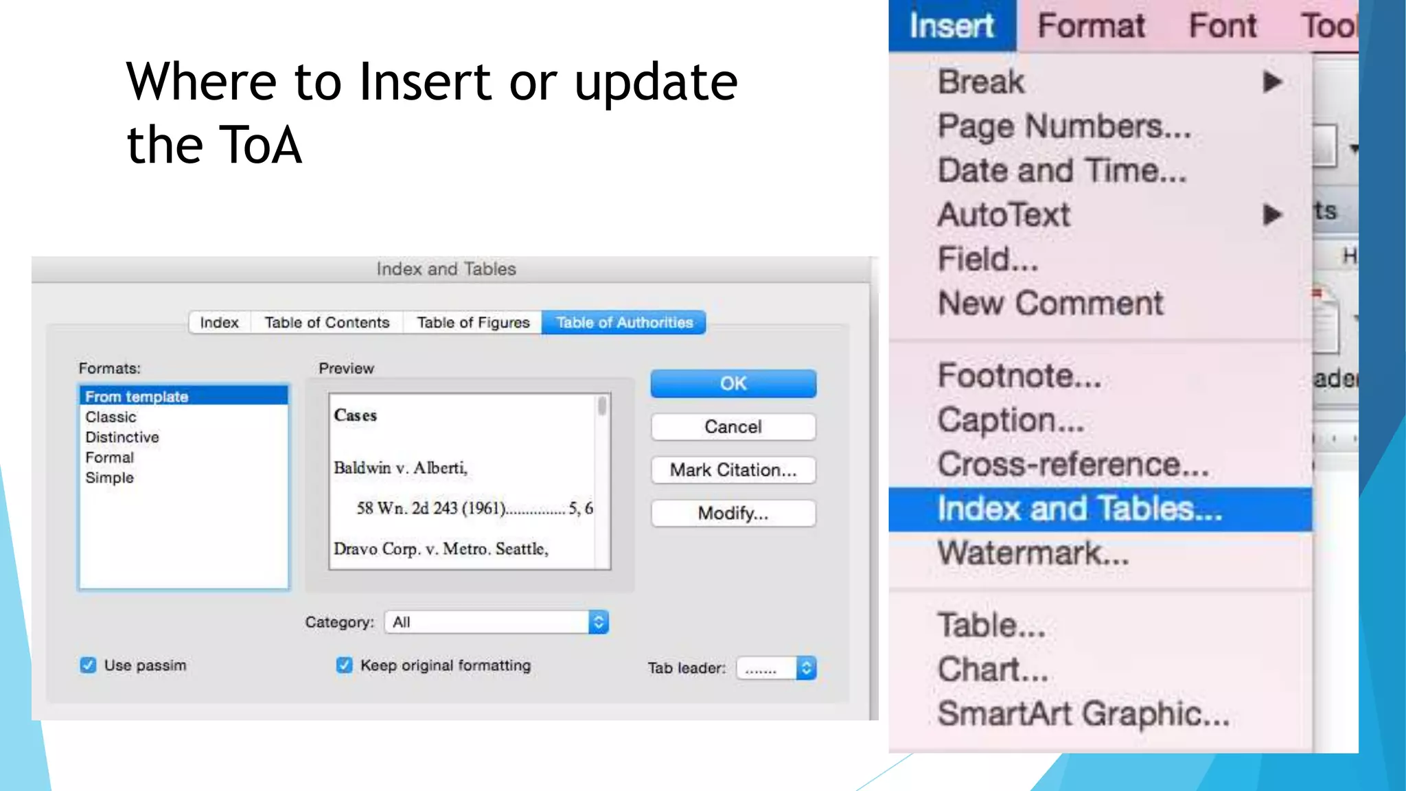 Where to Insert or update
the ToA
 