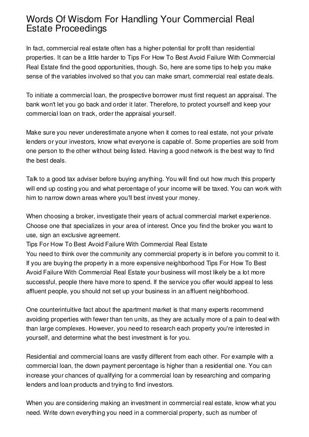 Words Of Wisdom For Handling Your Commercial Real Estate Proceedings