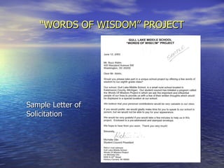 “ WORDS OF WISDOM” PROJECT Sample Letter of Solicitation 