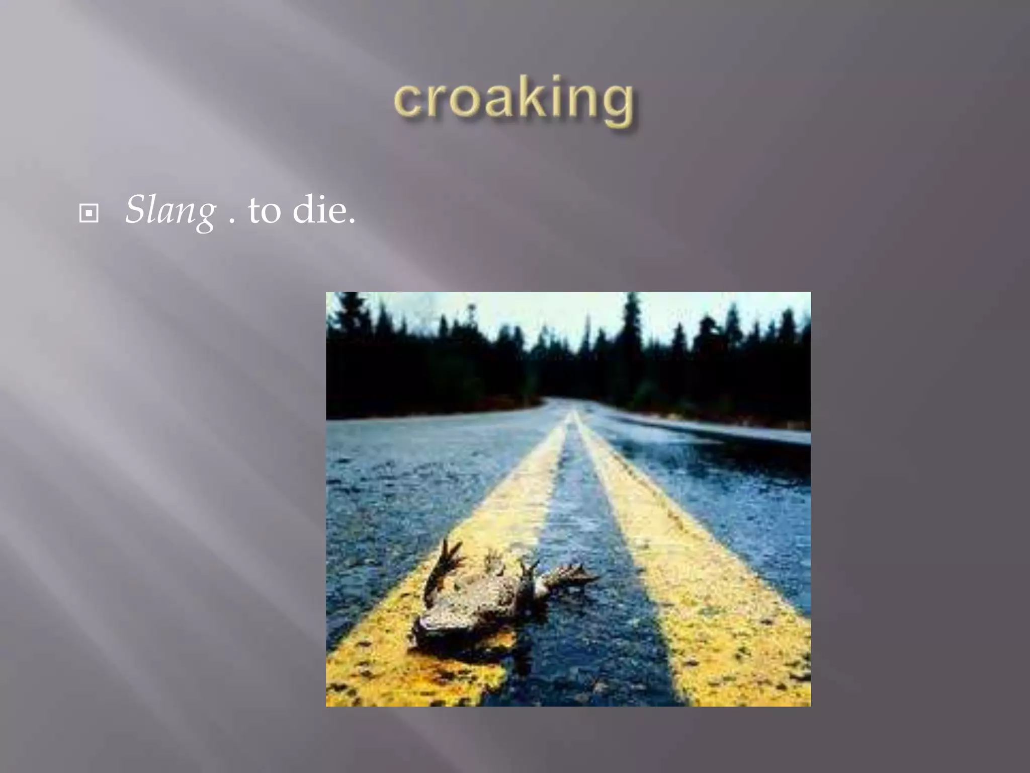    Slang . to die.
 