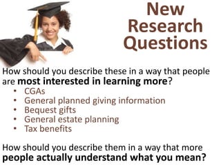New
Research
Questions
How should you describe these in a way that people
are most interested in learning more?
• CGAs
• G...