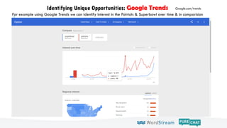 Identifying Unique Opportunities: Google Trends
For example using Google Trends we can identify interest in the Patriots &...