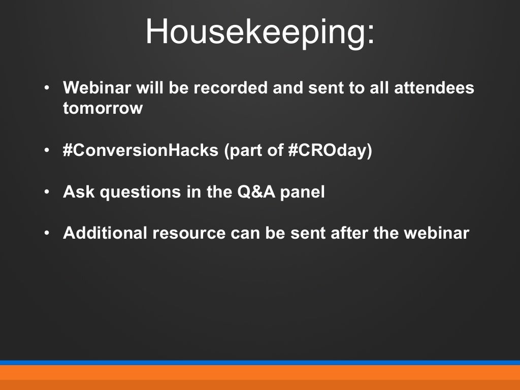 Housekeeping • inar will be