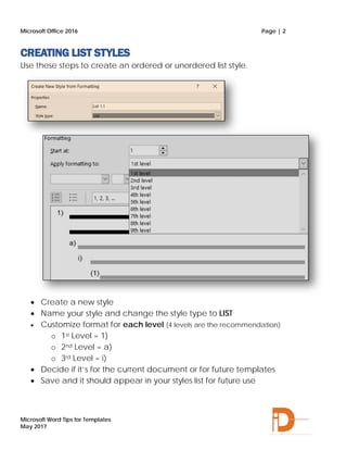 Word Tips for Templates | PDF