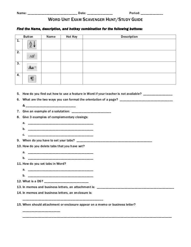 Word unit exam scavenger hunt