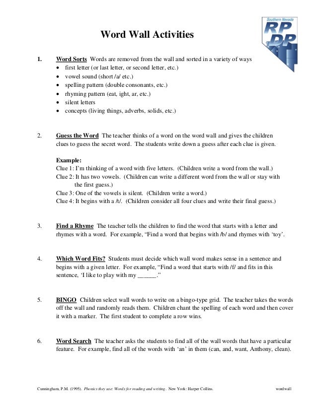 Word wall activities Word wall activities