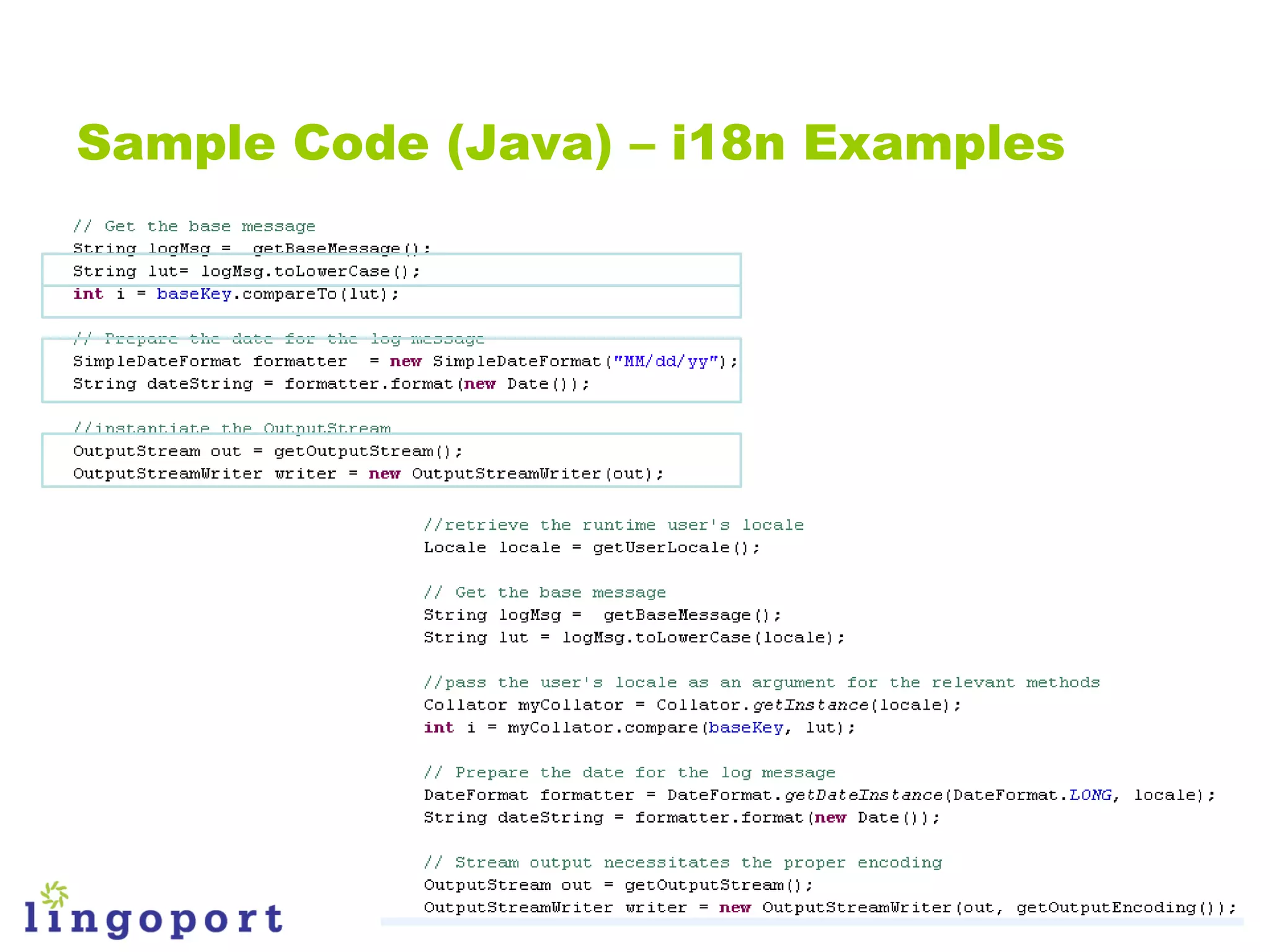 Sample Code (Java) – i18n Examples
 