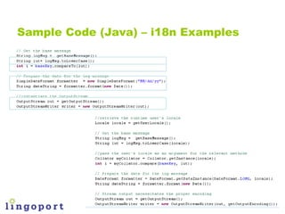 Sample Code (Java) – i18n Examples
 