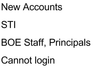 New Accounts STI BOE Staff, Principals Cannot login 