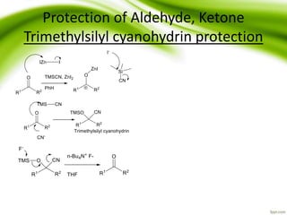 Protection of Aldehyde, Ketone
Trimethylsilyl cyanohydrin protection
 