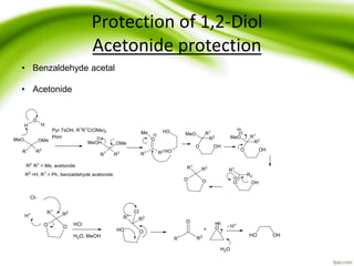 Protection of 1,2-Diol
Acetonide protection
• Benzaldehyde acetal
• Acetonide
 