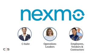 C-Suite Operations
Leaders
Employees,
Vendors &
Contractors
 