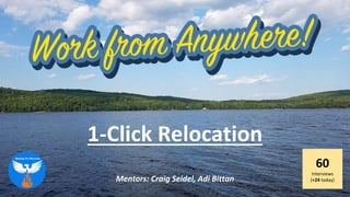 1-Click Relocation
60
Interviews
(+24 today)Mentors: Craig Seidel, Adi Bittan
 