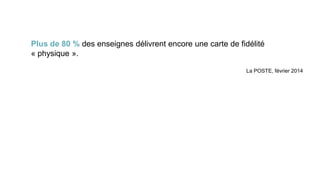 Plus de 80 % des enseignes délivrent encore une carte de fidélité
« physique ».
La POSTE, février 2014
 