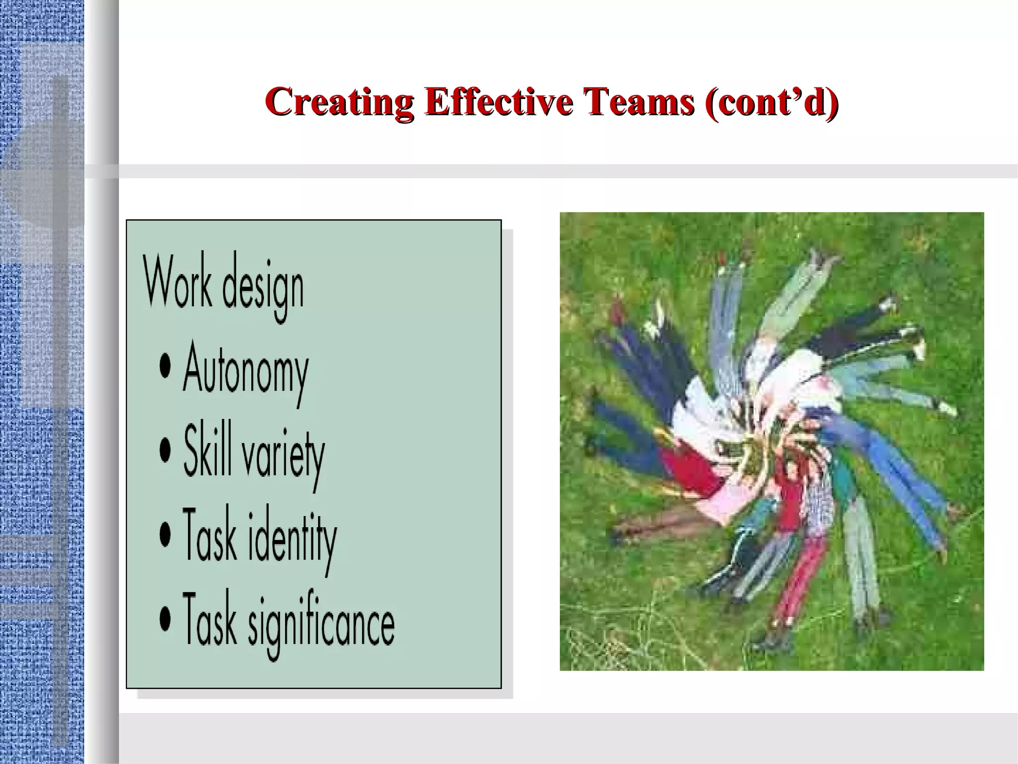 Creating Effective Teams (cont’d)
 