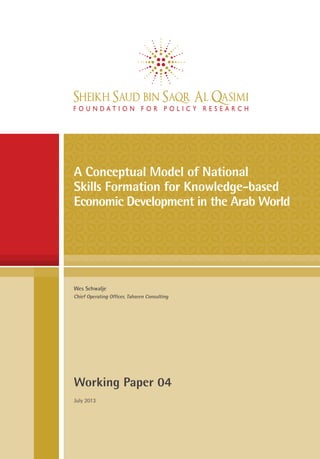 Wes Schwalje
Chief Operating Officer, Tahseen Consulting
Working Paper 04
July 2013
WorkingPaperNo.2
A Conceptual Model of National
Skills Formation for Knowledge-based
Economic Development in the Arab World
 