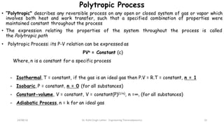 Polytropic Process
• ”Polytropic" describes any reversible process on any open or closed system of gas or vapor which
invo...