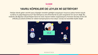 YAVRU KÖPEKLERİ DE LEYLEK Mİ GETİRİYOR?
İLHAM
Hediye olarak gelen sevimli yavru köpeğin nereden geldiğini sorguluyor musunuz yoksa hemen küçük
suratına mı yoğunlaşıyorsunuz? Sizi bilmiyoruz ama Amerika’da bu pek sorgulanan bir durum değil. Bu
nedenle 26 Ağustos Ulusal Köpek Günü’ne özel, hayvan hakları organizasyonu Humane Society of the US
(HSUS) çocuklarla birlikte bir reklam kampanyasına imza atıyor. Cevap ise kesinlikle leylek değil!
 