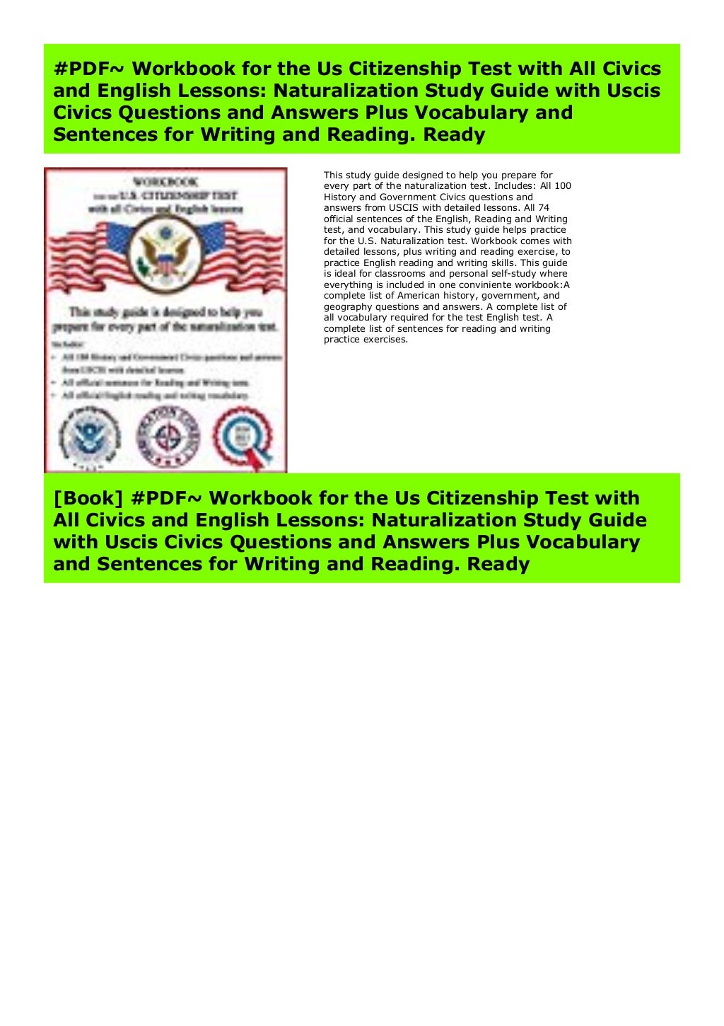 PDF Workbook for the Us Citizenship Test with All Civics and English PDF Workbook for the Us Citizenship Test with All Civics and English