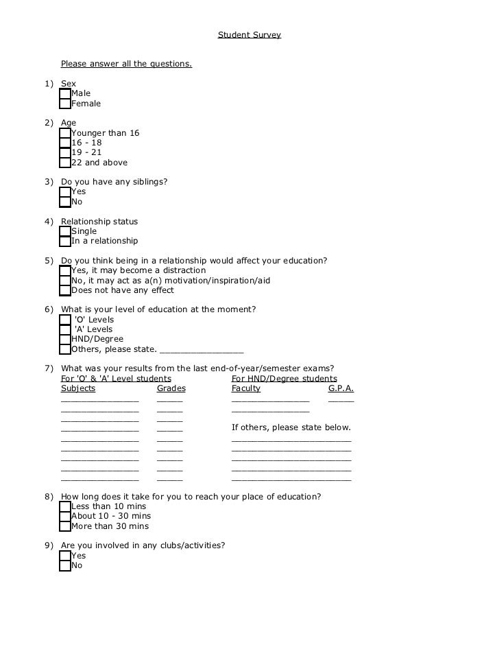 student survey questions