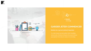 Il y a des choses qui sont prêtes à être travaillées
tout de suite. D’autres ont besoin d’un peu de temps
pour germer. Et le reste, on verra si on a le temps.
GARDER JETER COMMENCER
Décider de ce qui est vraiment important
4. Decide 
Converge
 