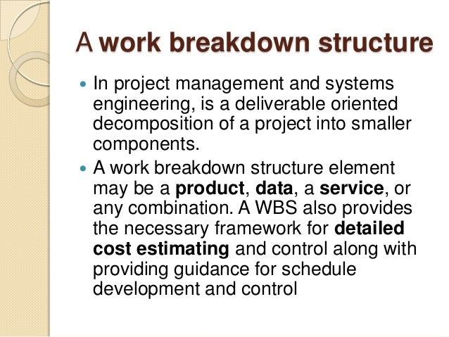 work breakdown structure for car The work breakdown structure is the tool used to divide the project work content among individ- uals and organizations so that ef ciency and effectiveness will be achieved while ensuring the inte- gration of work efforts to produce the project-required deliverables. work breakdown structure for car The work breakdown structure is the tool used to divide the project work content among individ- uals and organizations so that ef ciency and effectiveness will be achieved while ensuring the inte- gration of work efforts to produce the project-required deliverables.