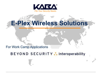 Fits Your Security Needs.




   E-Plex Wireless Solutions


For Work Camp Applications
 