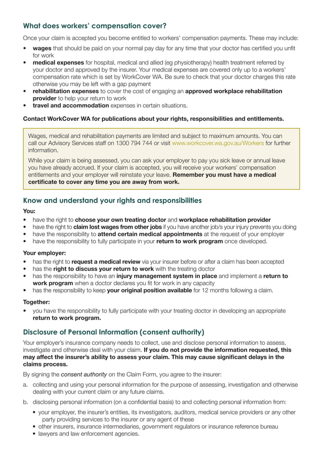Workers Compensation, WorkCover WA 2b Claim Form PDF