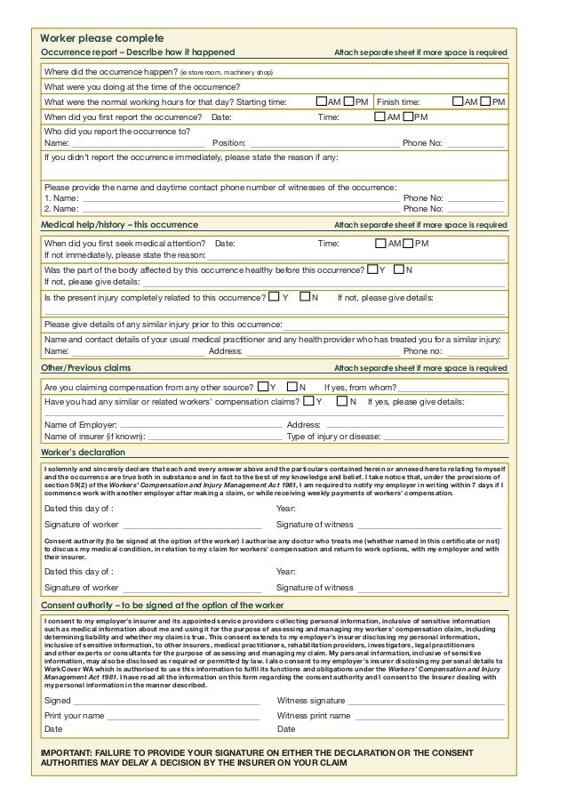Workers Compensation Workcover Wa 2b Claim Form Worker