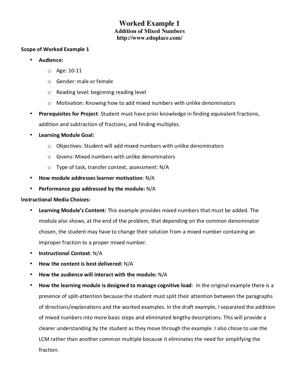 Worked examples project