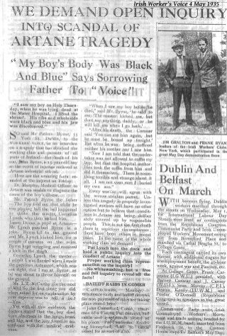 Death in Artane - Irish Workers' Voice May 1935