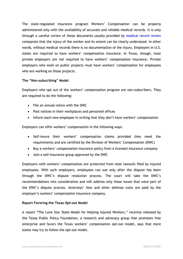 Workers’ compensation program - the texas model | PDF