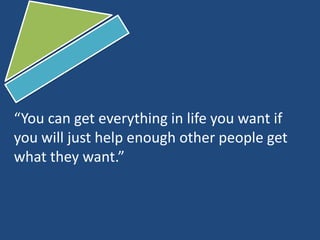 “You can get everything in life you want if
you will just help enough other people get
what they want.”
 