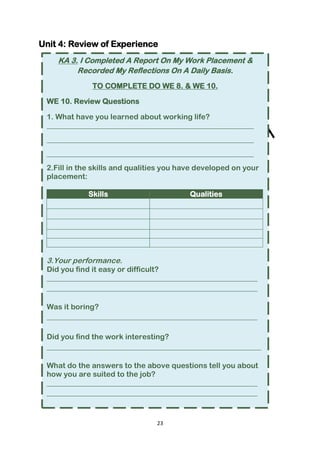 Work Experience Reflection Worksheet.pdf Work Experience 1 Learner's Record | PDF
