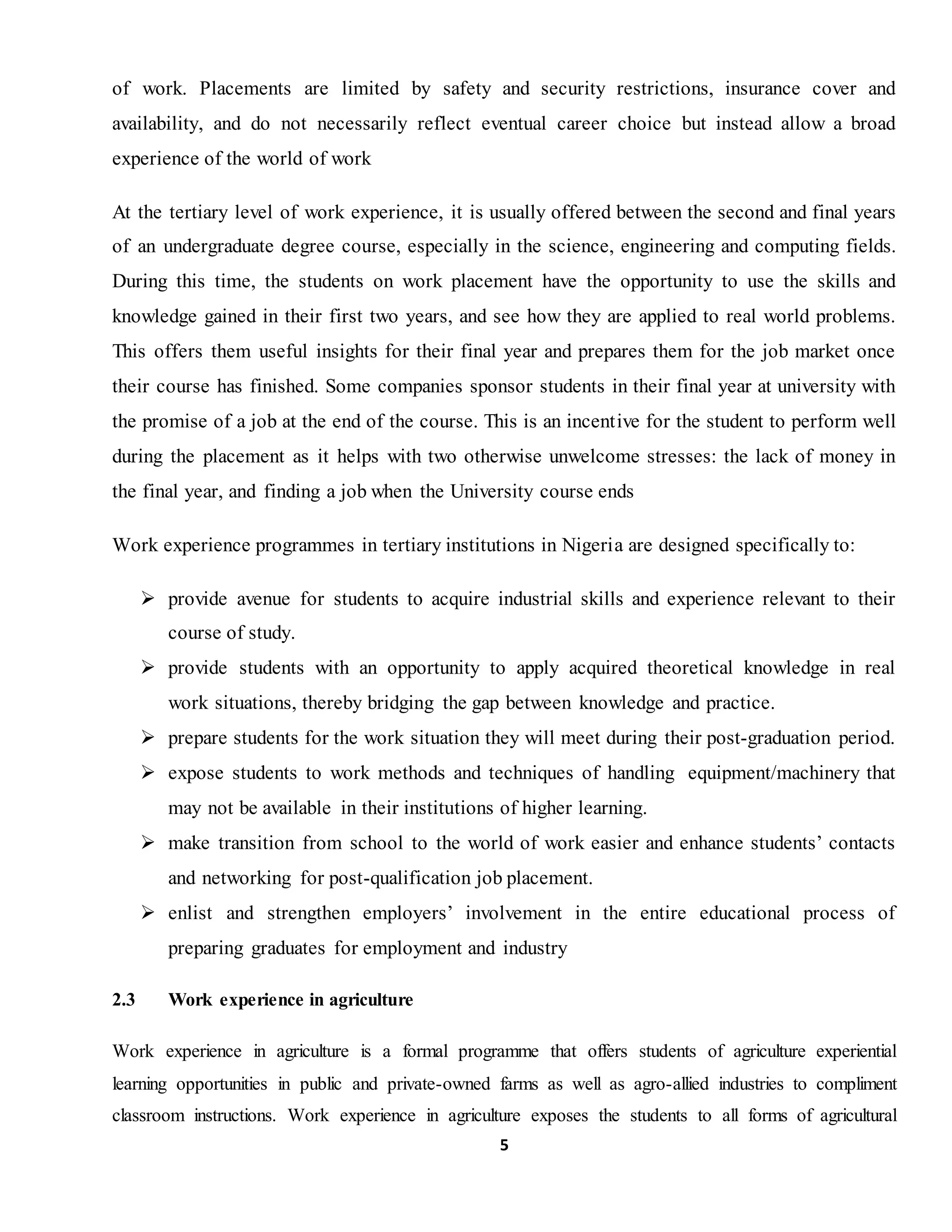 WORK EXPERIENCE DESIGNS IN AGRICULTURAL EDUCATION: CONCEPTS AND ...