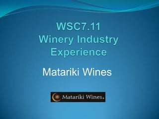 WSC7.11 Winery Industry Experience Matariki Wines 