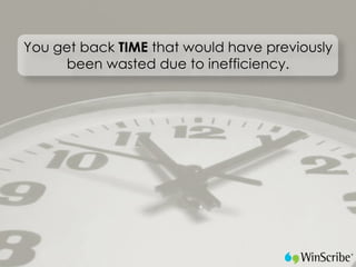 You get back TIME that would have previously
     been wasted due to inefficiency.
 