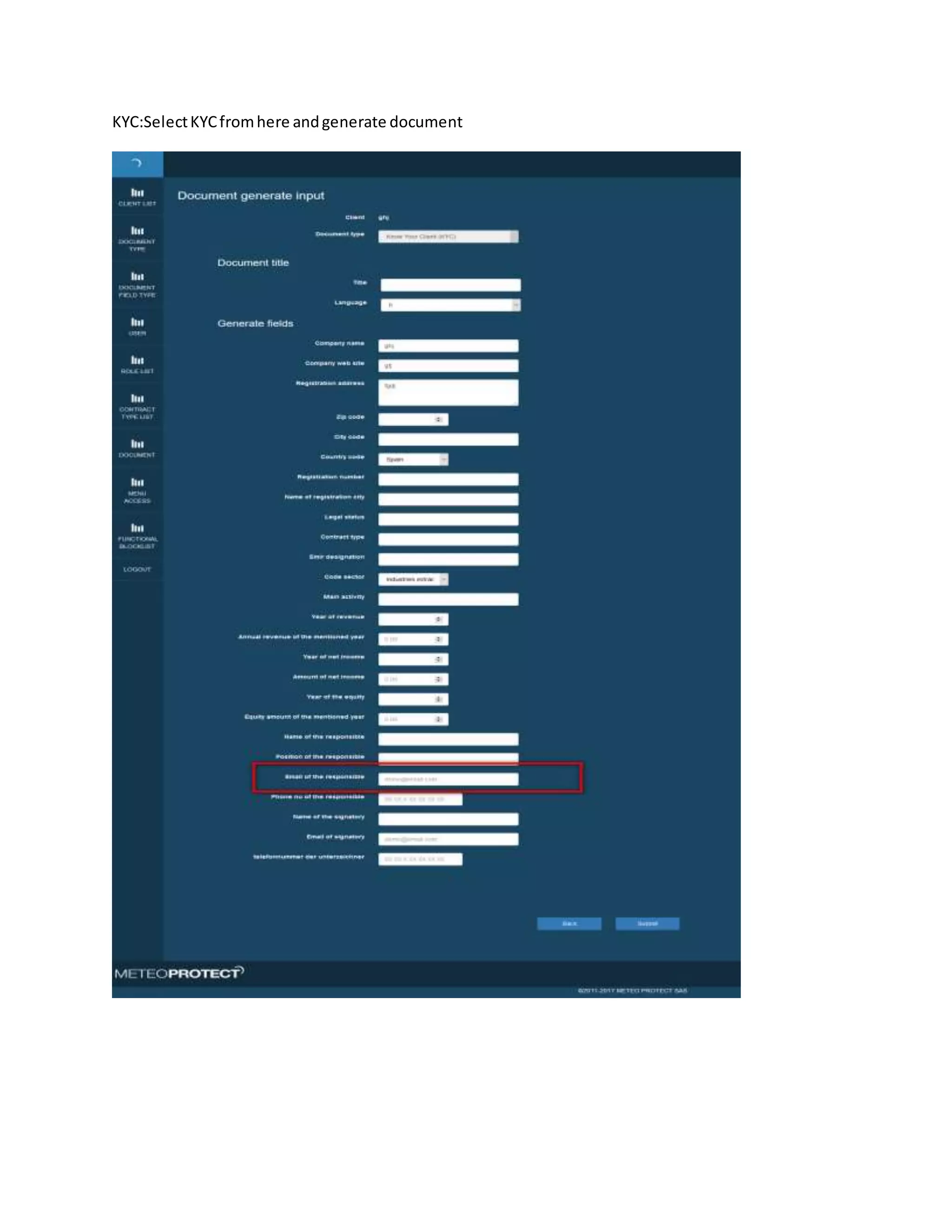 KYC:SelectKYCfromhere andgenerate document
 