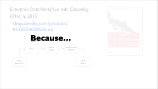 Enterprise Data Workﬂows with Cascading	

O’Reilly, 2013	

shop.oreilly.com/product/
0636920028536.do

Because…
ETL

data
sources

data
prep

predictive
model

end
uses

 