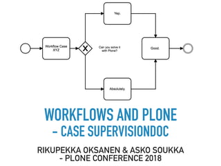 WORKFLOWS AND PLONE 
- CASE SUPERVISIONDOC
RIKUPEKKA OKSANEN & ASKO SOUKKA 
- PLONE CONFERENCE 2018
 