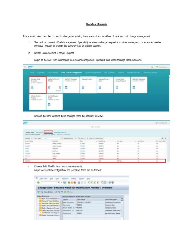 s 4 hana cash management change bank account